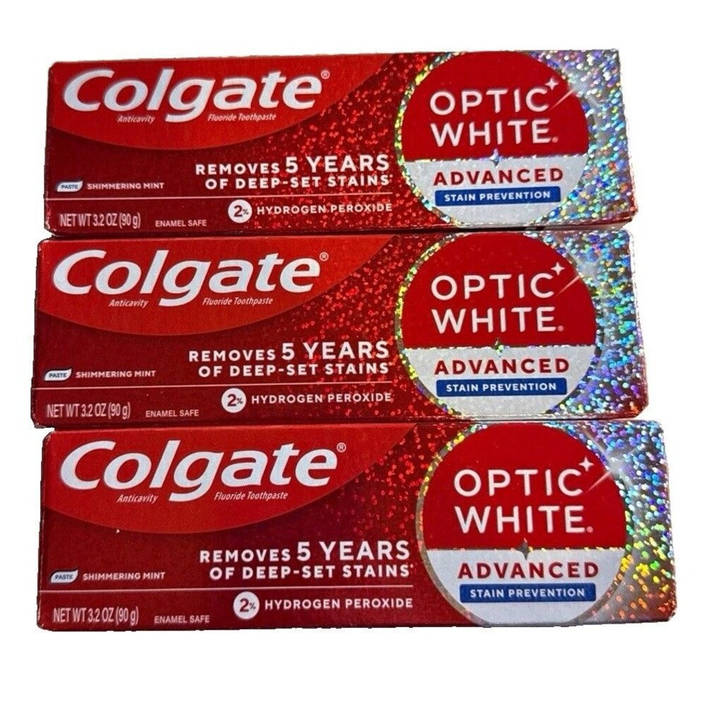 Colgate Optic White Advanced Fluoride Toothpaste Shimmering Mint 3.2oz 3 Pack